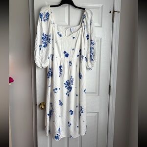 Sugarlips White Midi Dress with Blue Floral Print
